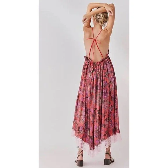 Free People Primmy Printed Midi/Maxi Dress Sz L Large Red Combo Floral $250 NWOT - Picture 7 of 8